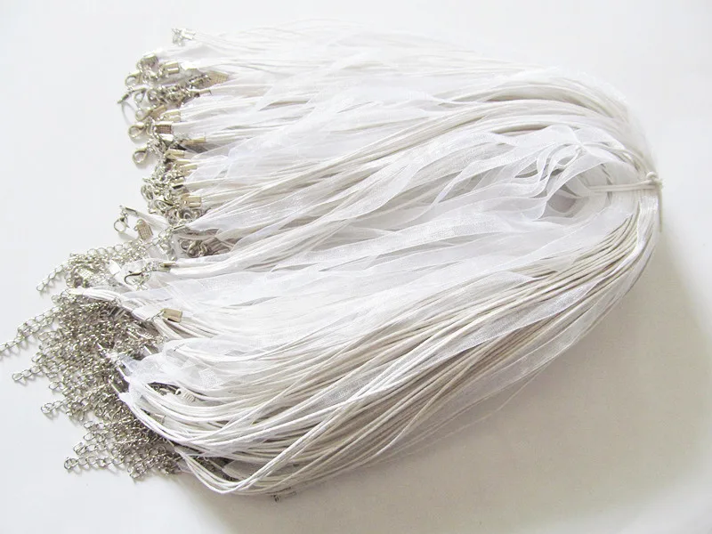 

Free Shipping 20pcs 18inch White Organza Ribbon Wax Cotton Necklace Cord,Extender Chain, Lobster Clasp,DIY Accessory