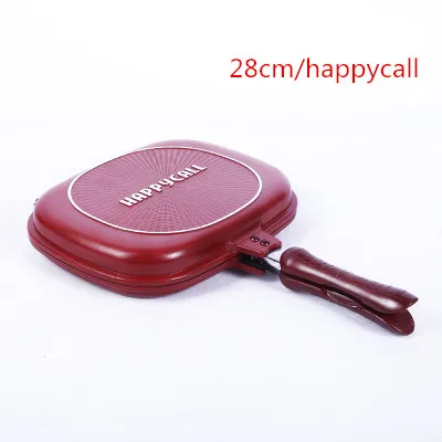 High quality Happycall Happy Call 32cm/30cm/28cm Big Size Fry Pan Non-stick Fryer Pan Double Side Grill Fry Pan