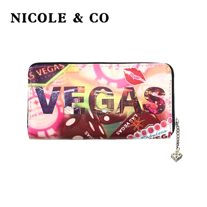 

NICOLE & CO Women Wallets PU Leather Long Style Card Holder Money Purse Fashion Female Zipper Hand Phone Bag