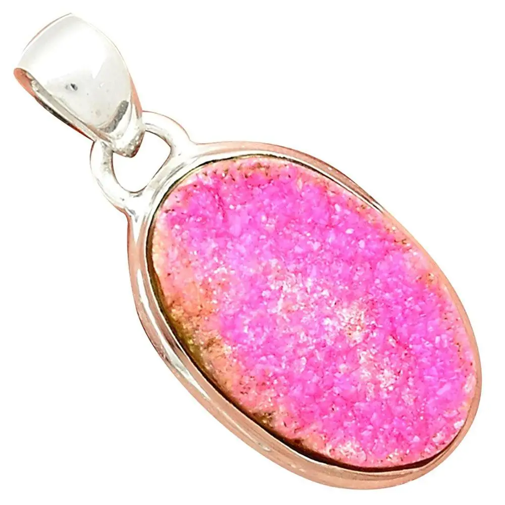 Lovegem Genuine COBALT DRUZY Pendant 925 Sterling Silver, 32 mm, AP2866