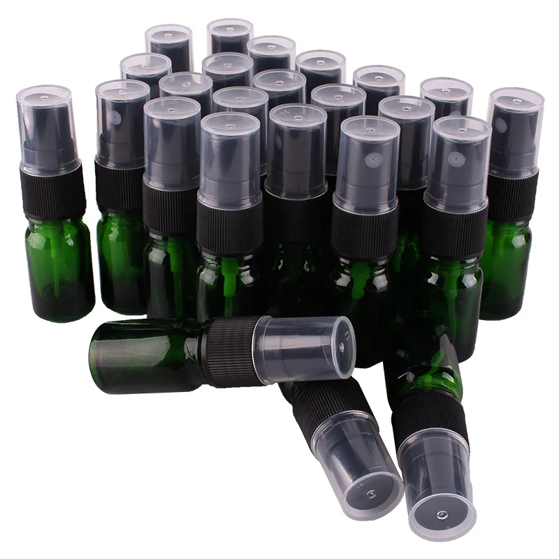 24pcs 5ml Green Glass Spray Bottle w/ Black Fine Mist Sprayer essential oil bottles empty cosmetic containers