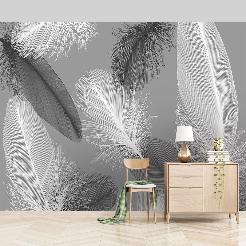 Nordic Style Black And White Feather Mural Wallpaper 3D Abstract Art Living Room Bedroom Home Decor Wall Papers Papel De Parede