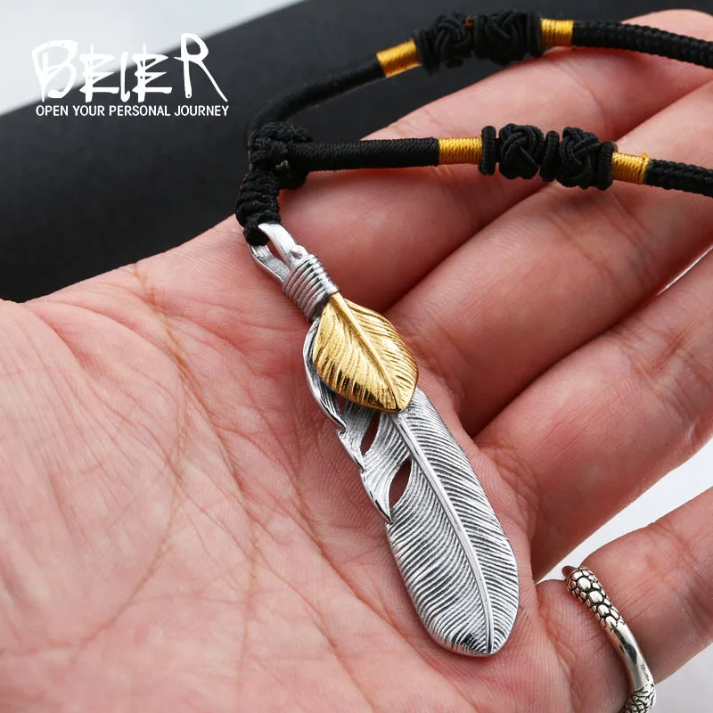 Beier 316L Stainless Steel pendant necklace  exqusite feather pendant for gift jewelry  LLBP8-187P