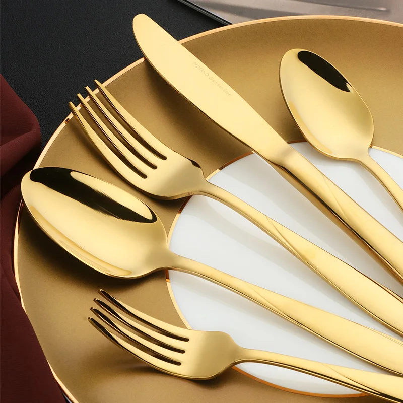 Flatware Set 5Pcs/ Gold European Dinnerware knife 304 Stainless Steel Western Golden Cutlery Kitchen Luxury Tableware Dinner Set