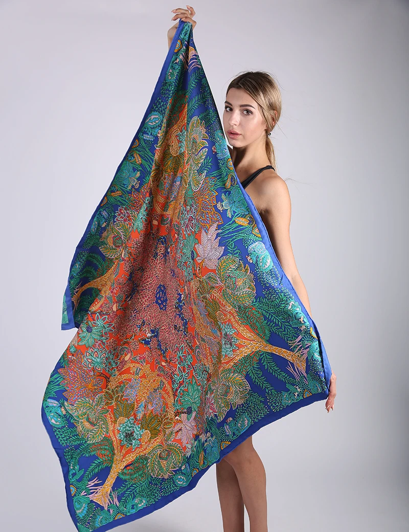 Jinjin.QC Brand Soft  Silk Square Scarf Women Fashion Scarves and Wraps Horse Print Beach Sunscreen Shawls Drop shipping