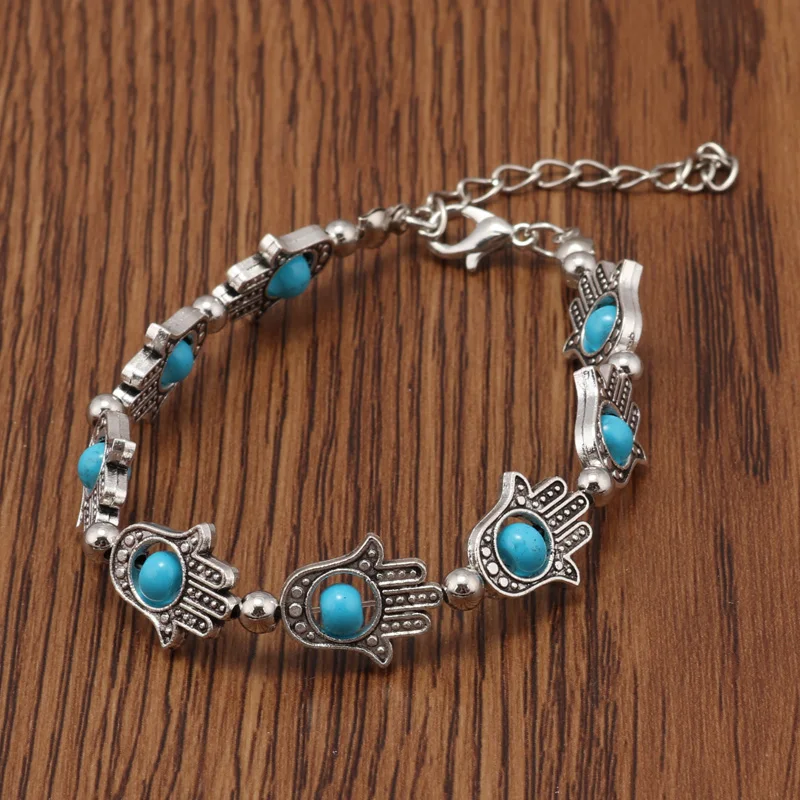 Tenande 2-farbige Vintage-Natursteinperlen, Hamsa-Hand, böser Blick, Armbänder und Armreifen für Frauen, Schmuck, Bohemian-Maxi-Bijoux – Detail 40