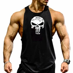 Crânio dos homens impresso Bodybuilding Stringers Camisa, Regata de Fitness, Colete de corrida, Camisola de ginástica, Regata esportiva