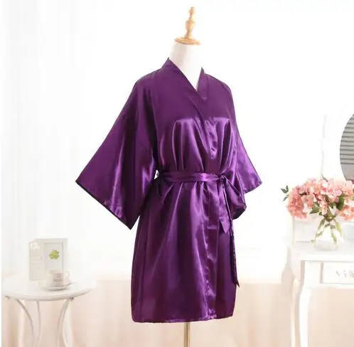 Sexy Large Size Faux Silk Satin Night Kimono Robe Short Bathrobe Perfect Wedding Bride Bridesmaid Robes Dressing Gown WY-01