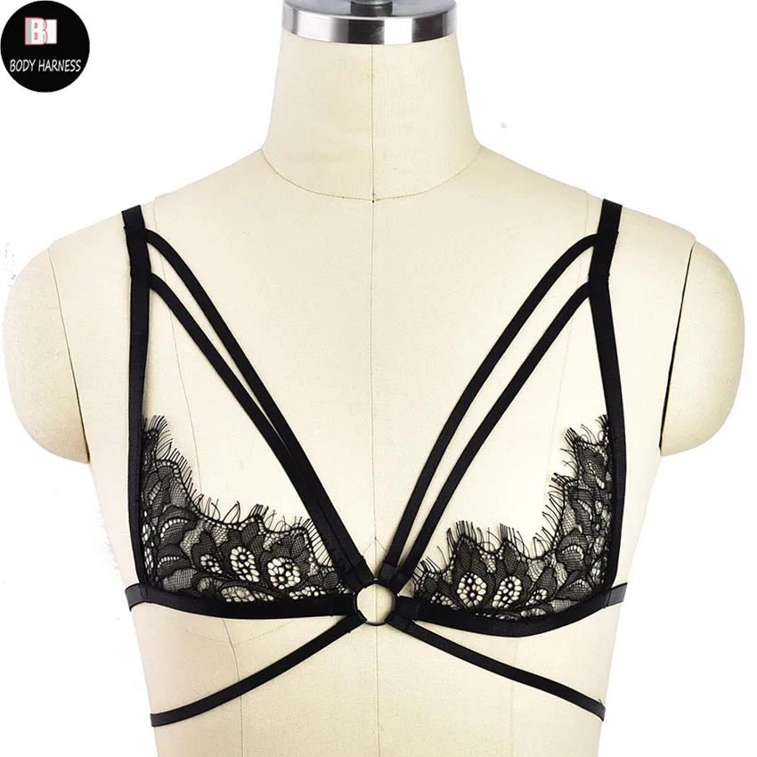 

Sexy Body Harness Lace Crop Top Women Cage Bra Elastic Adjust Strappy Bikini See Through Bra Goth Bondage Lingerie Harness Belt