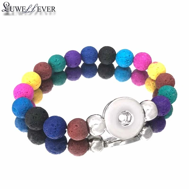 Hot 307 Interchangeable Candy Colors Expandable Stretch Volcanic Stone Beads Bracelet Fit 18mm Snap Button Jewelry Women Gift