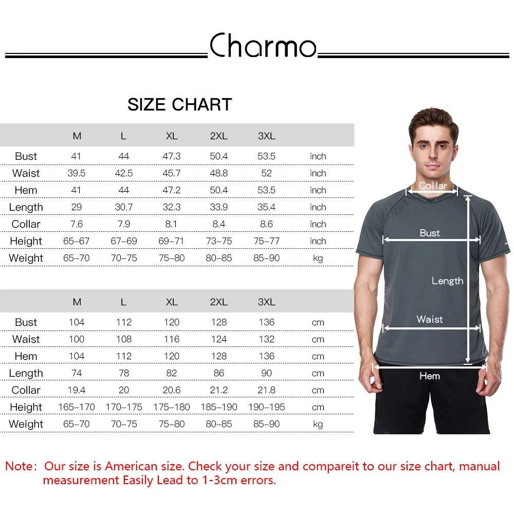 Charmo Uomini Rashguard Dry-Fit Breve Camicia Degli Uomini di Immersione Subacquea Camicette Surf Protezioni Top UPF 50 + Traspirante Rashguard