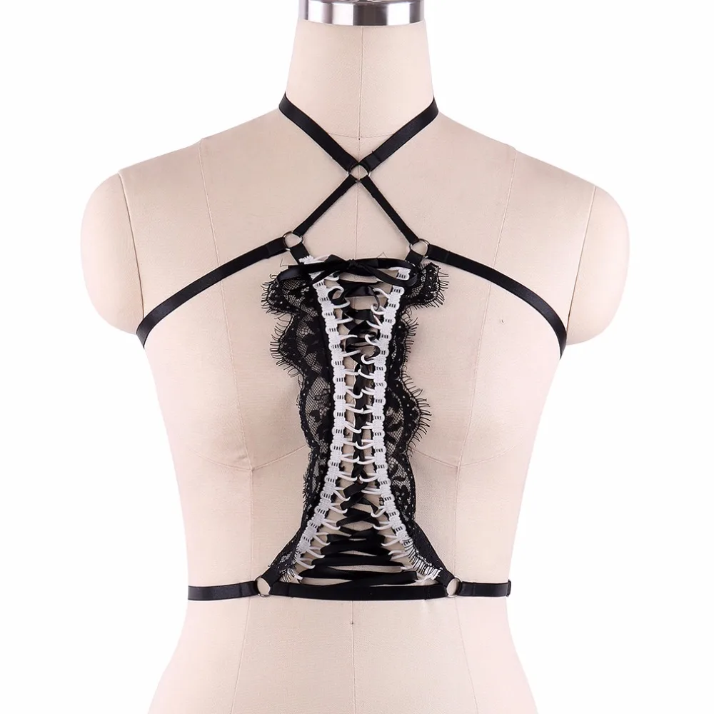 

Black Sexy Body Harness Womens Pole Dance Crop Top Lingerie Gothic Bondage Harness Belt Fetish Adjustable Cage Bralette DO0607