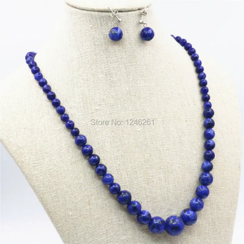 6-14mm Hot Sale Natural Ornaments Blue Epidote Beads Lucky Stones Tower Necklace Chain Earrings Sets Women Gifts Jewelry Making