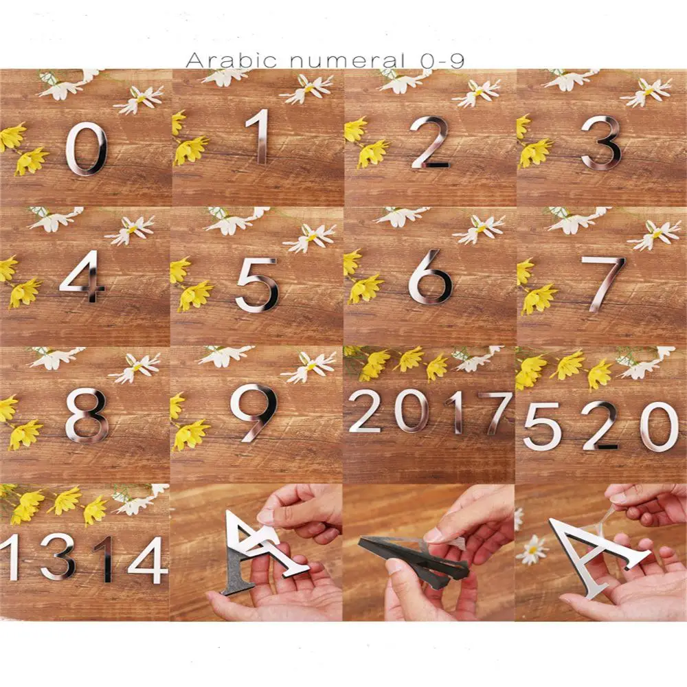 New 3D Arabic Numerals 0-9 Acrylic Mirror Surface Wall Sticker Self-adhesive Poster Home Decor Bedroom Living Room DIY Art Mural