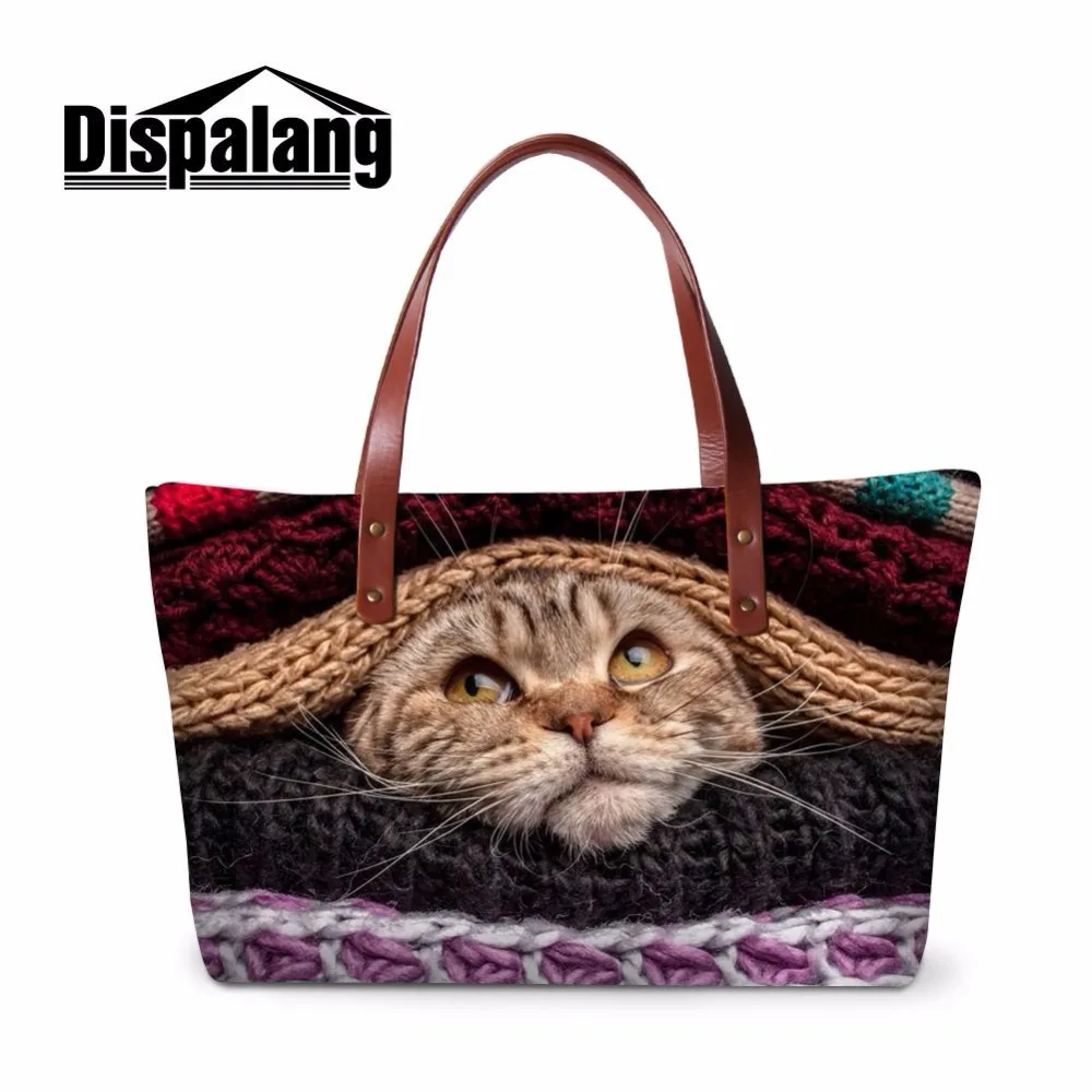 Dispalang Newly Design Handbag Organizer Insert For Women Cat Pattern Summer Beach Bag Ladies Party Tote Bag Medium Shoulder Bag