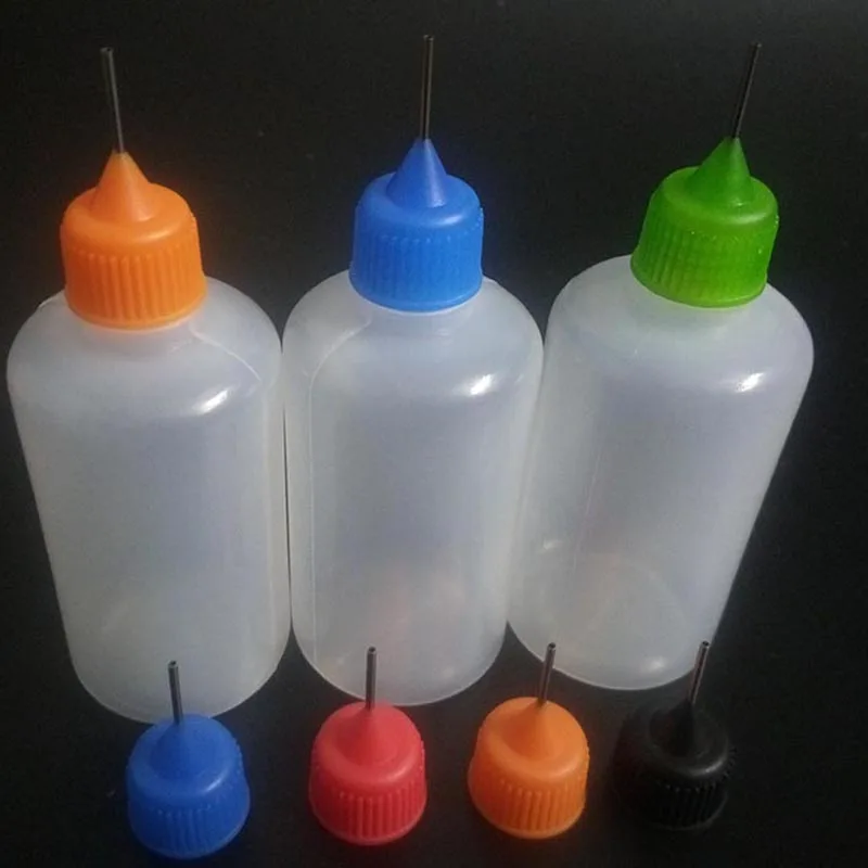 100pcs 50ml Empty E liquid bottle empty PE Plastic Dropper Bottles With Screw Metal Needle Cap for E cig liquid Eye drops