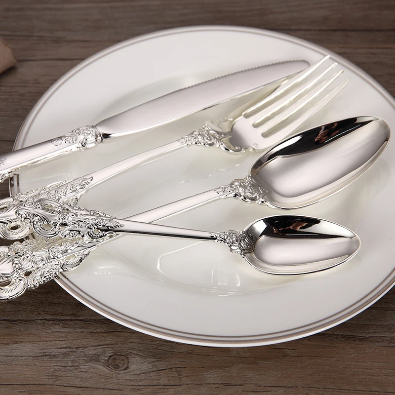 4-24pcs Luxury Silver Plated Dinnerware  Wedding Cutlery Xmas Gift Silverware Tableware Dinner Knife Fork Teaspoon Restaurant