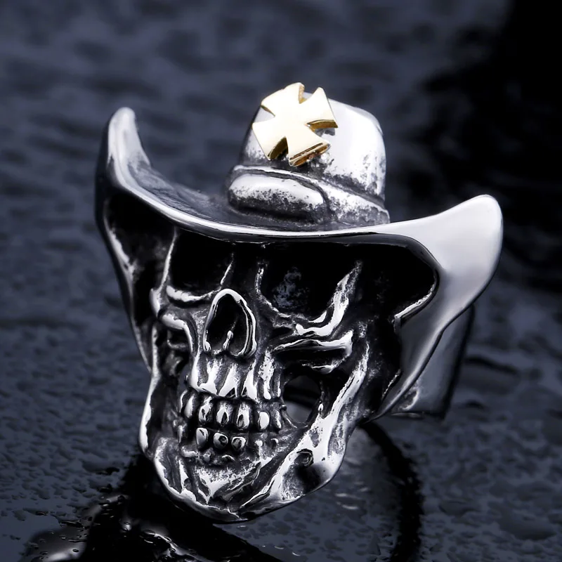 Beier new store 316L Stainless Steel Ring Top Quality Cross Hat Skull Ring  Fashion Jewelry BR8-429