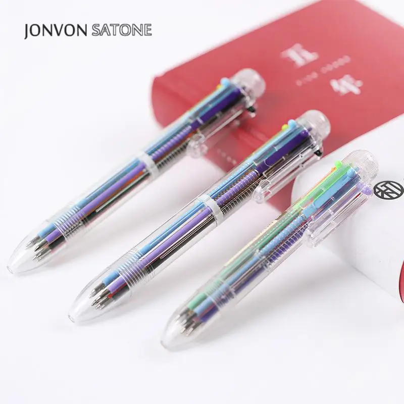 Jonvon Satone 50 Pcs Wholesale Press Color Oil Pen 6 In 1 Pen Creative Stationery Lovely Multicolored Ball Pens For Writing Gift