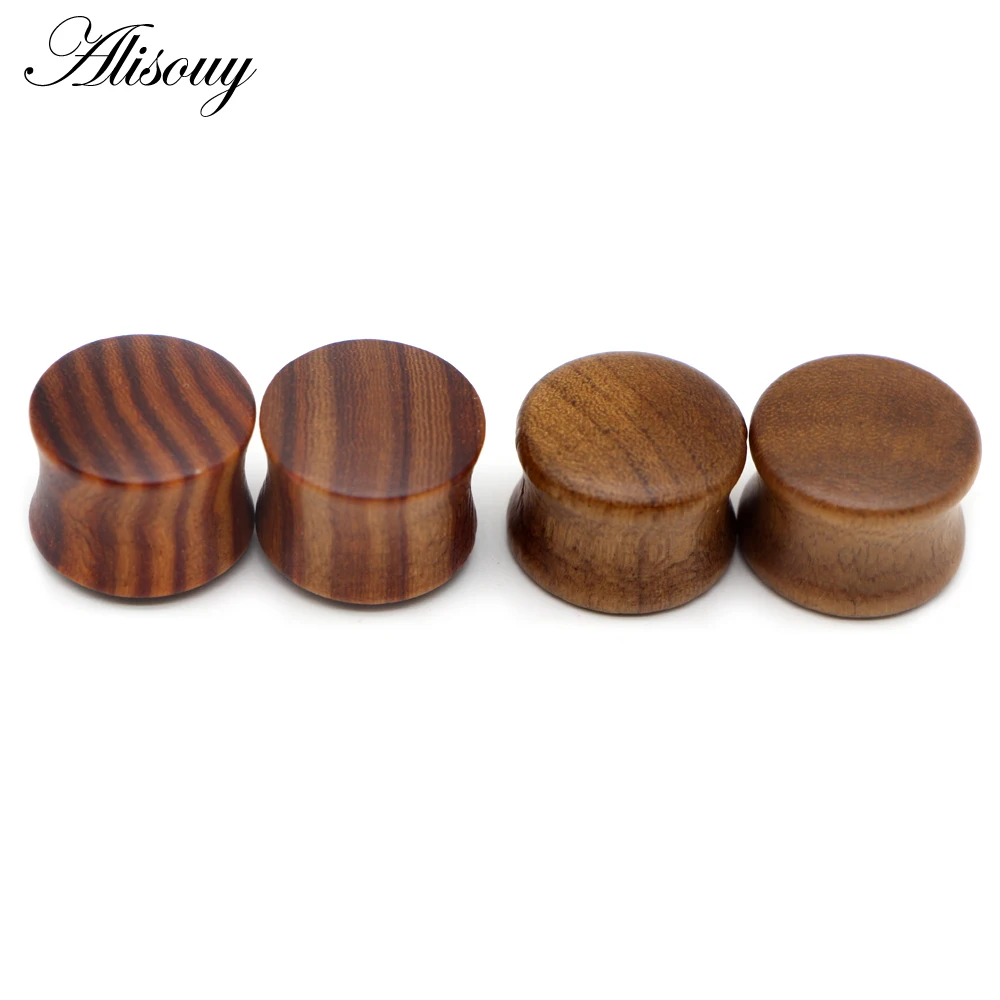 Alisouy 1 piece Ear Plugs Wood Flesh Tunnels Saddle Ear Gauges 8- 25mm Solid Hollow Body Piercing Jewelry Men Women Expanders