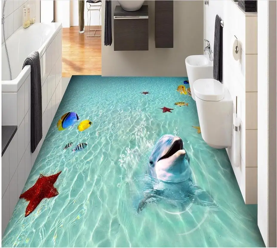 

Beach Sea Water Tropical Fish Starfish Dolphin 3D Floor PVC Floor Sticker Painting Murals Modern Custom 3D Floor Mural