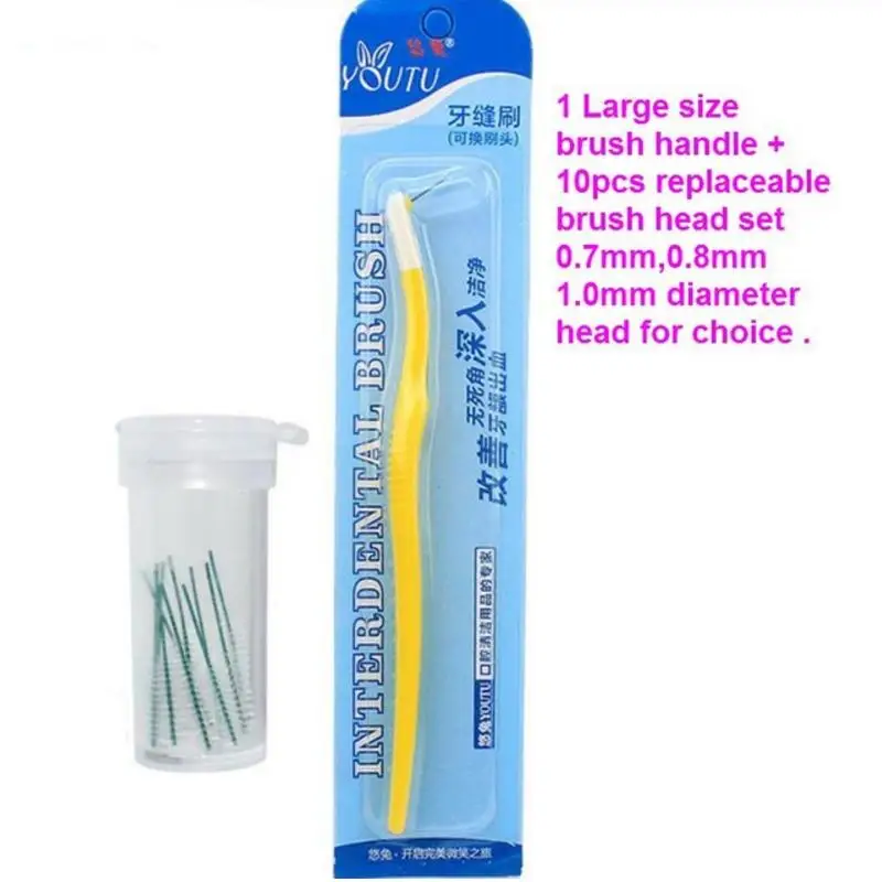 2 sets x 10pcs head+ LONG Handle Interdental Brush Head replaceable Toothbrush Floss Brush Toothpick teeth Orthodontics tool