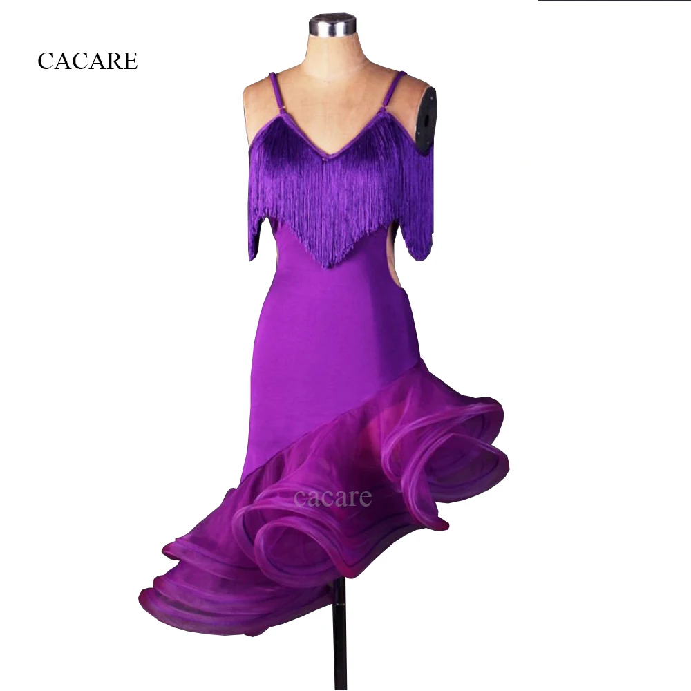 CACARE Latin Dance Dress Women Adult Kids Costume Salsa Standard Dance Dresses 5 Choices D0063 Tassels Fluffy Sheer Hem