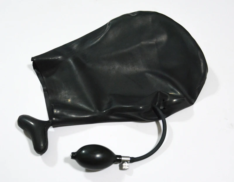 Free Shipping !!! Latex Rubber Hood Full Cover Latex Mask With Inflatable Gag Head Wear Fetish Costume Mask