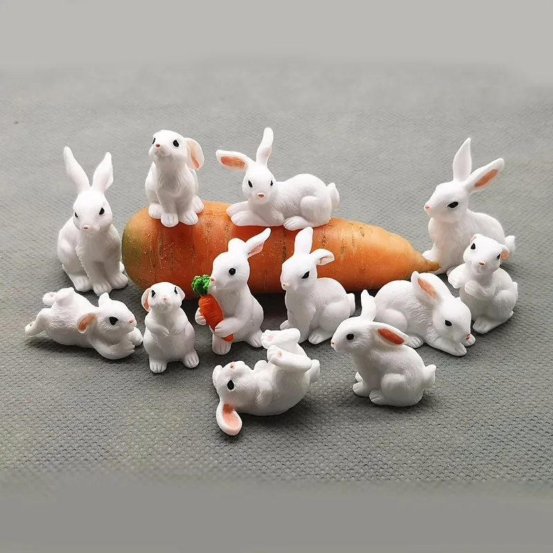1 szt. 12 stylów królik dekoracja wielkanocna miniaturowy zając figurka zwierzęcia rzemiosło żywiczne Mini króliczek ozdoba ogrodowa DIY akcesoria