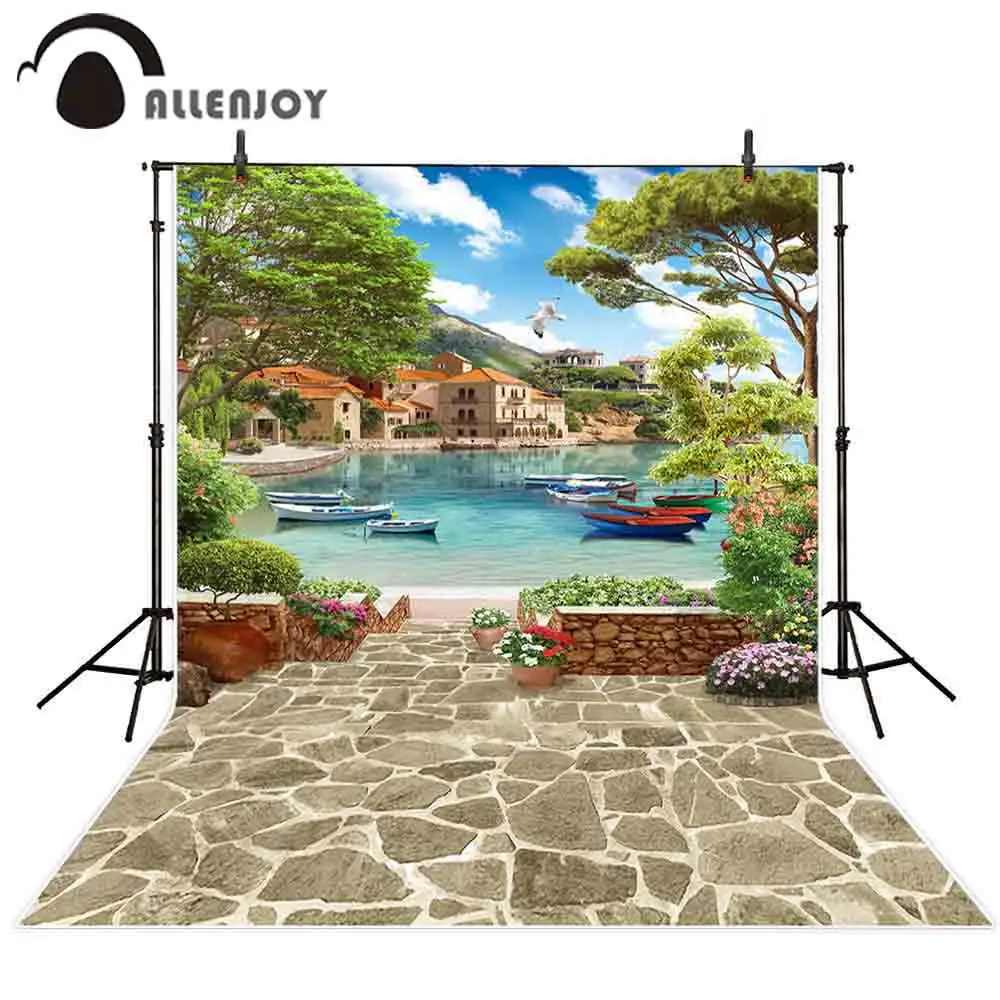 Allenjoy scenery photography backdrop venice summer lake ship stone flower photo background studio photocall photophone view