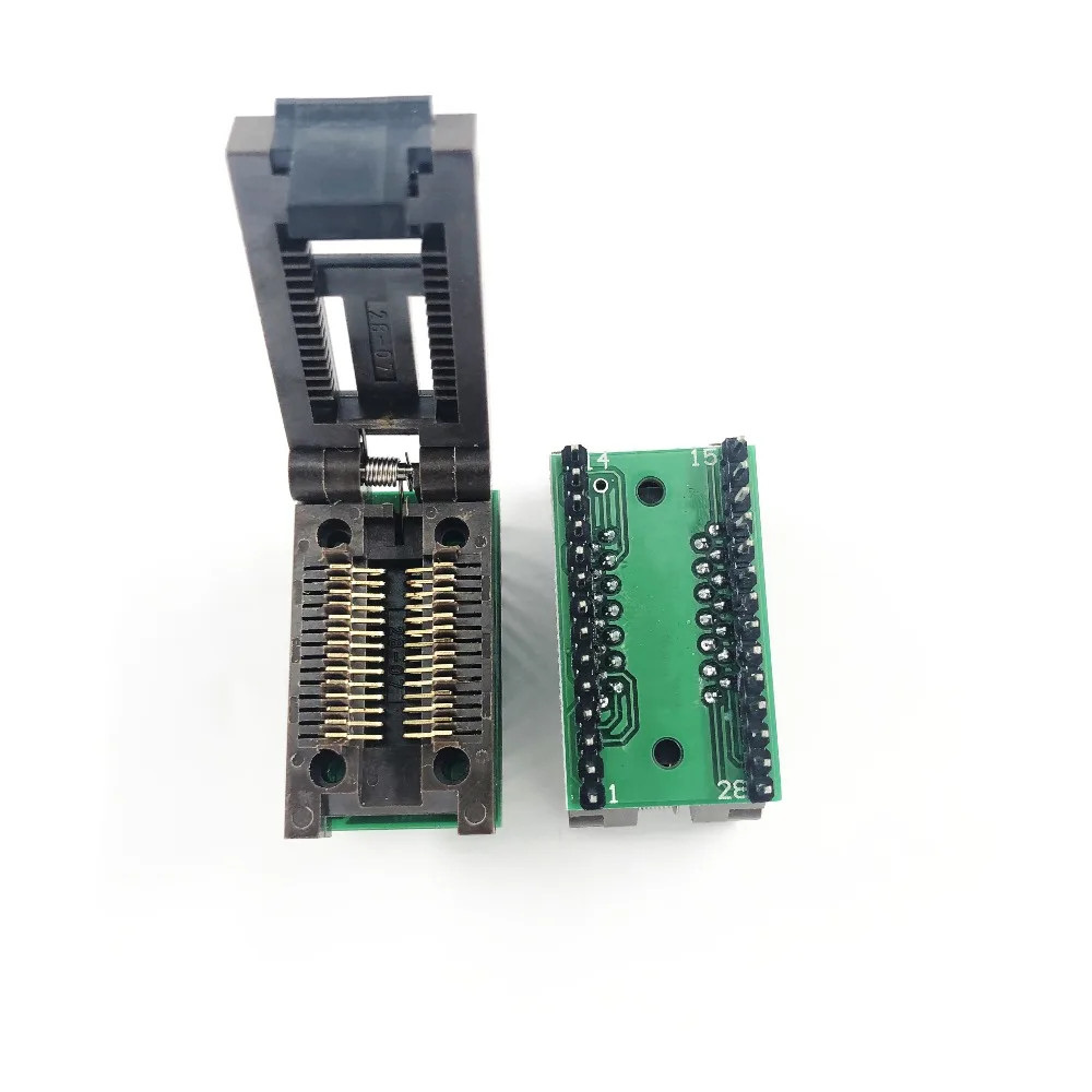 

SOP28 SOIC28 SO28 to DIP28 Pitch 1.27mm Body Width 7.5mm IC Test Programming Socket 300mil Clamshell ZIF Adapter