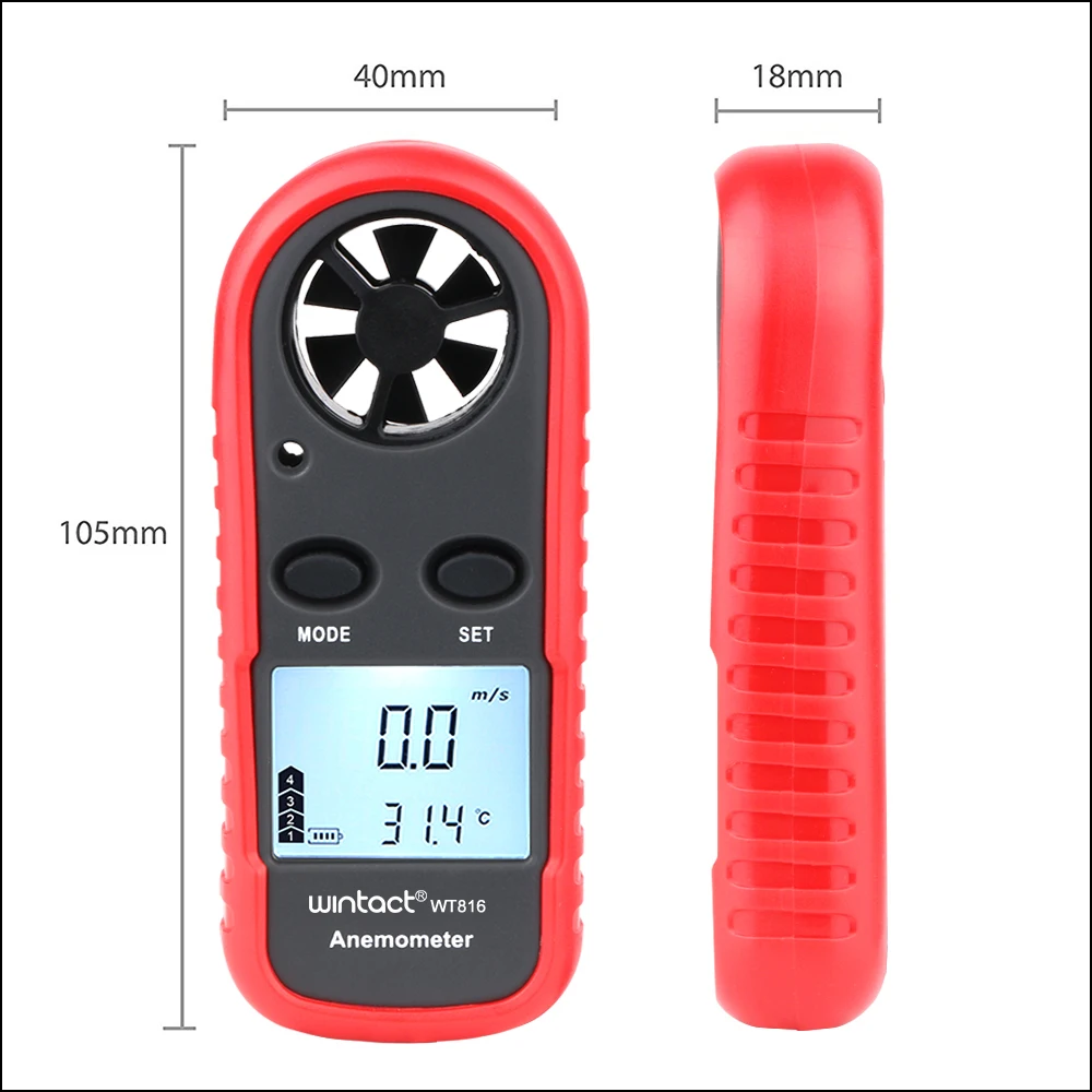 WINTACT Anemometer Thermometer Wind Speed Meter Portable Handheld Windmeter Tester WINTACT 0-30m/s Digital Anemometer Sensor