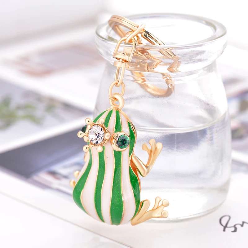 EASYA Unique Design Cute Rhinestone Green Frog Keychain Key Holder Women Handbag Pendant Accessories Car Key Rings