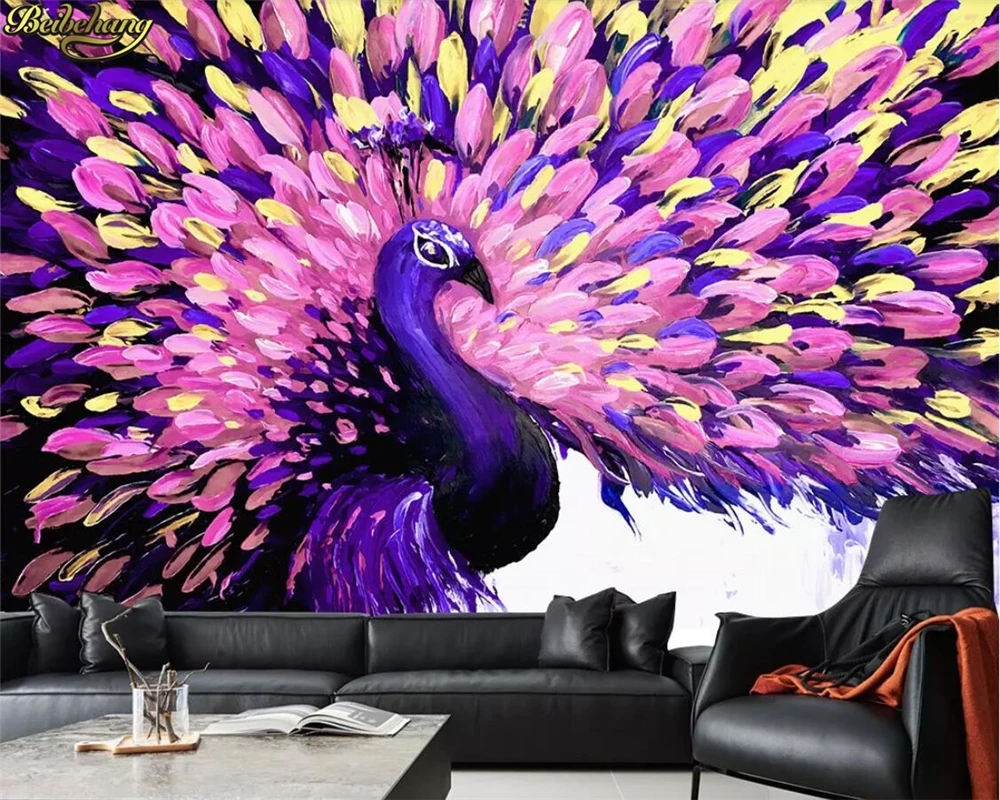 

beibehang Custom Photo Wallpaper Mural Style Knife Painting Color Peacock Art Oil Painting Wall Decorative Painting wall paper