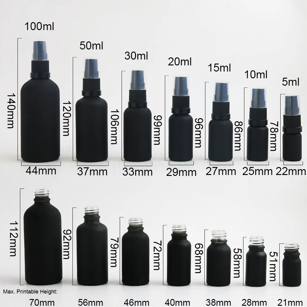 200 x Refillable Travel 100ml 50ml 30ml 20ml 15ml 10ml 5ml Paint Black Glass lotion Bottle With Plastic Pump