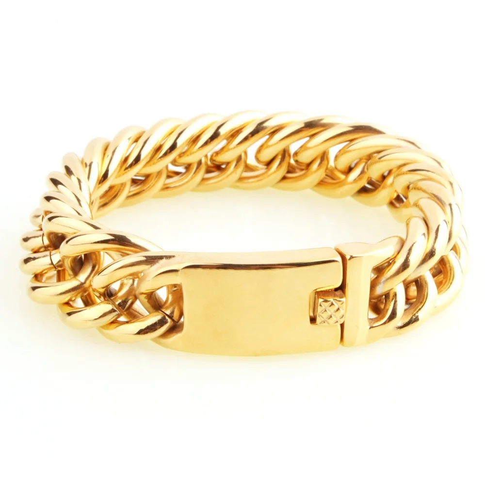 New Arrive Trendy 316L Stainless Steel Gold Tone Cuban Curb Link Chain Polished Jewelry Men's Boys Bracelet Bangle 7