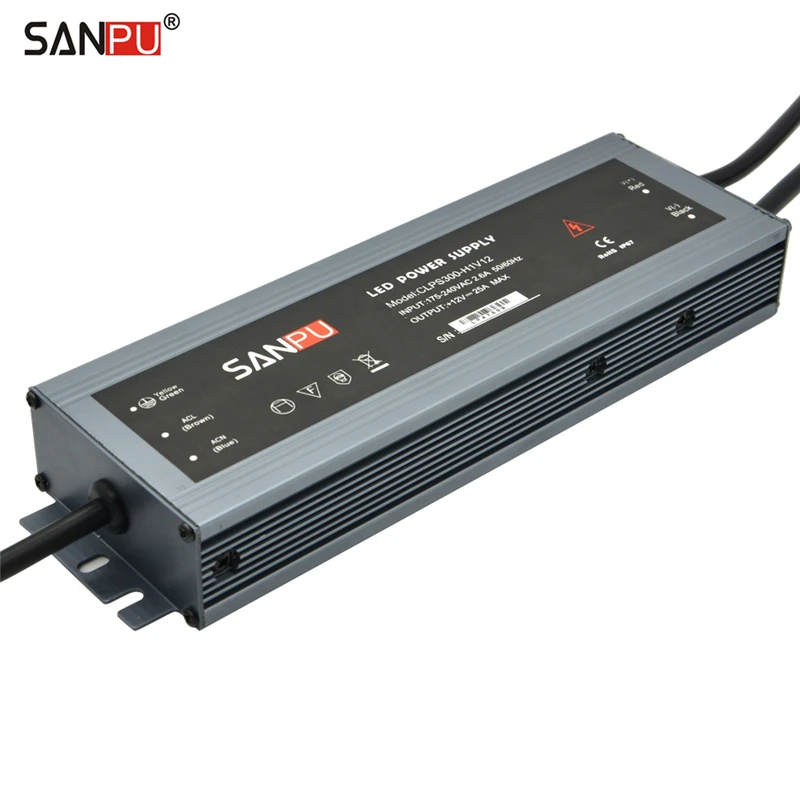 Imagem -02 - Sanpu-fonte de Alimentação para Tira de Led 12 v dc 300w 25a à Prova Dágua Ip67 Tensão Constante Transformador de Iluminação 12 v Driver de Led