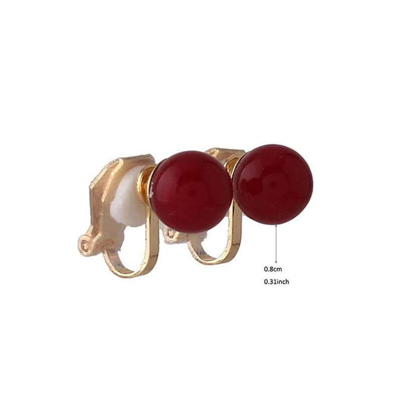 GRACE JUN Wholesale White Red Color Faux Pearl Clip on Earrings No Pierced for Women Charm Popular Gold/ Silver Plated Ear Clip