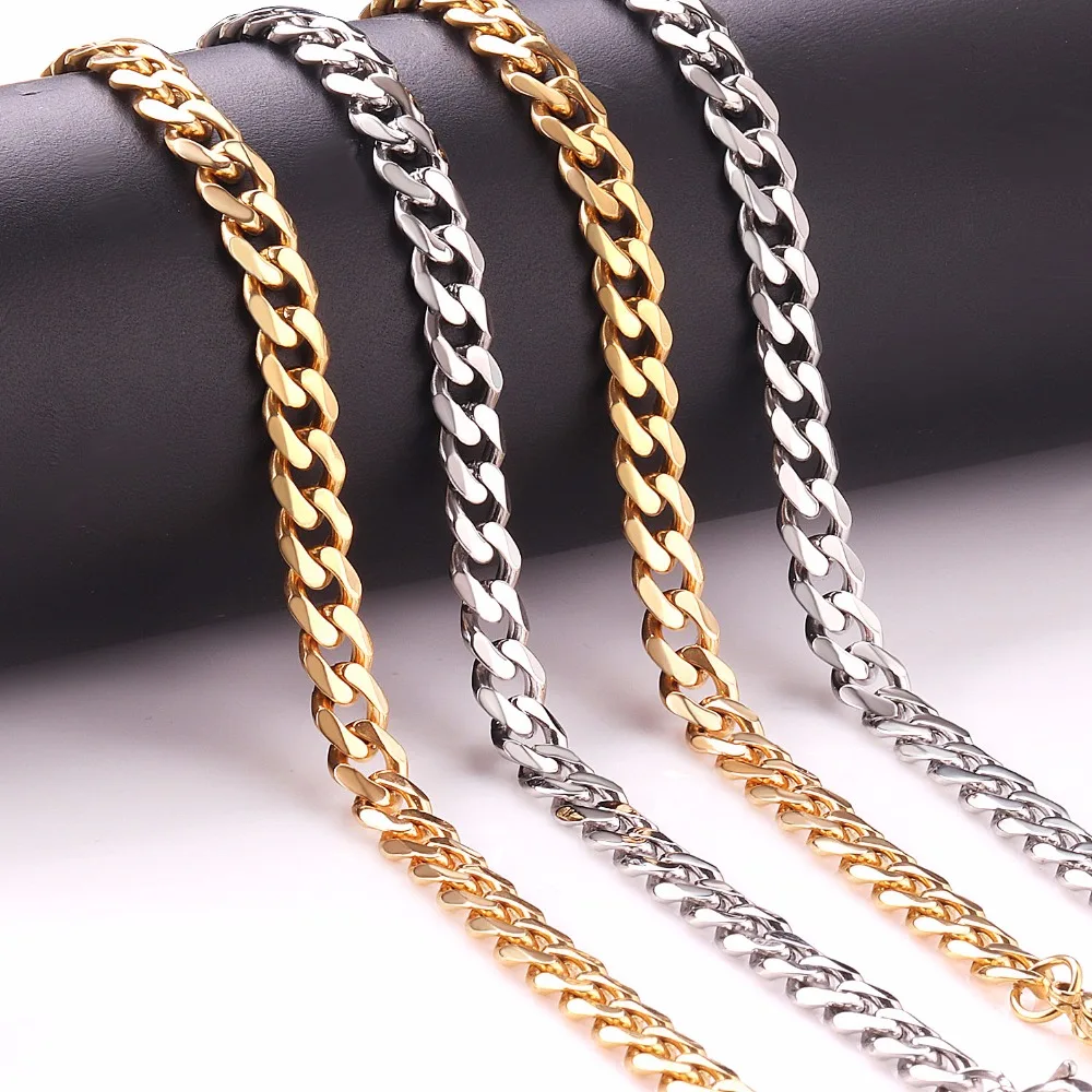 ASONSTEEL Cuban Chain Necklace for Men Women Punk Stainless Steel Curb Link Chain Chokers Vintage Gold Color Solid Metal Colla