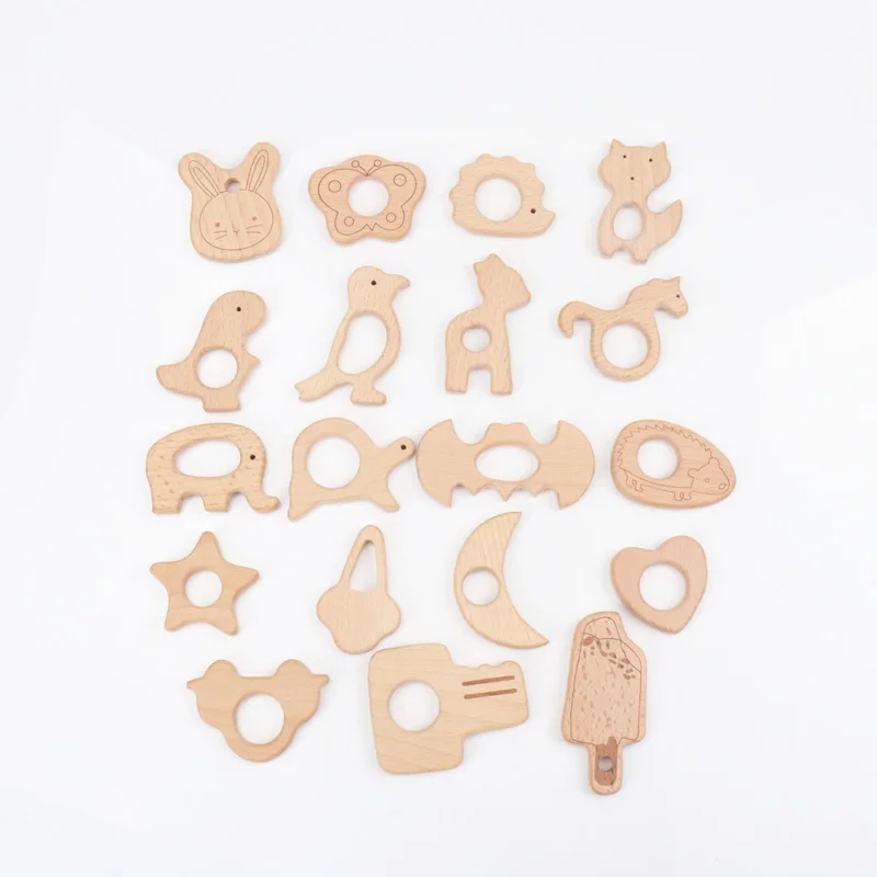 2020 New 73-52mm wooden Beads handmade teethers wooden heart flower wooden teethers set 1pcs/lot MT2010