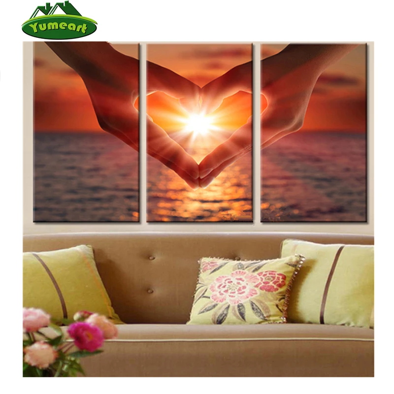 

Heart Shape Hands Diamond Painting Cross Stitch Kits Full Diamond Embroidery 5D Diamond Mosaic Decor Heart Beach Sunset Triptych