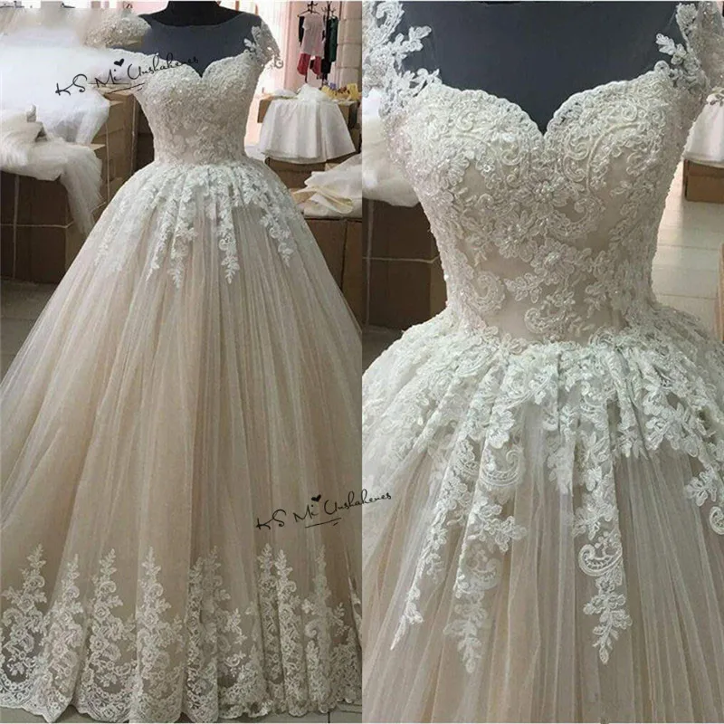 Gelinlik – robe de mariée Vintage en dentelle, tenue de mariage avec mancherons bouffantes, Champagne, turquie, 2019