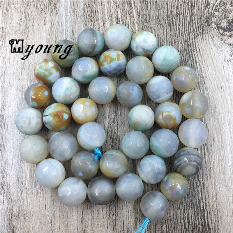 Light Blue Round Faceted Striped Agates Beads For DIY Jewelry MY1533