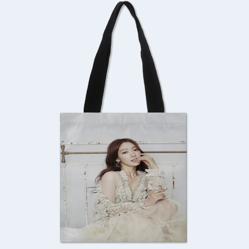 Custom Park Shin Hye พิมพ์กระเป๋าสะพายผ้าแคนวาสกระเป๋าช้อปปิ้งกระเป๋าเดินทางกระเป๋าถือหนังสือสองด้านพิมพ์โลโก้ที่กําหนดเอง