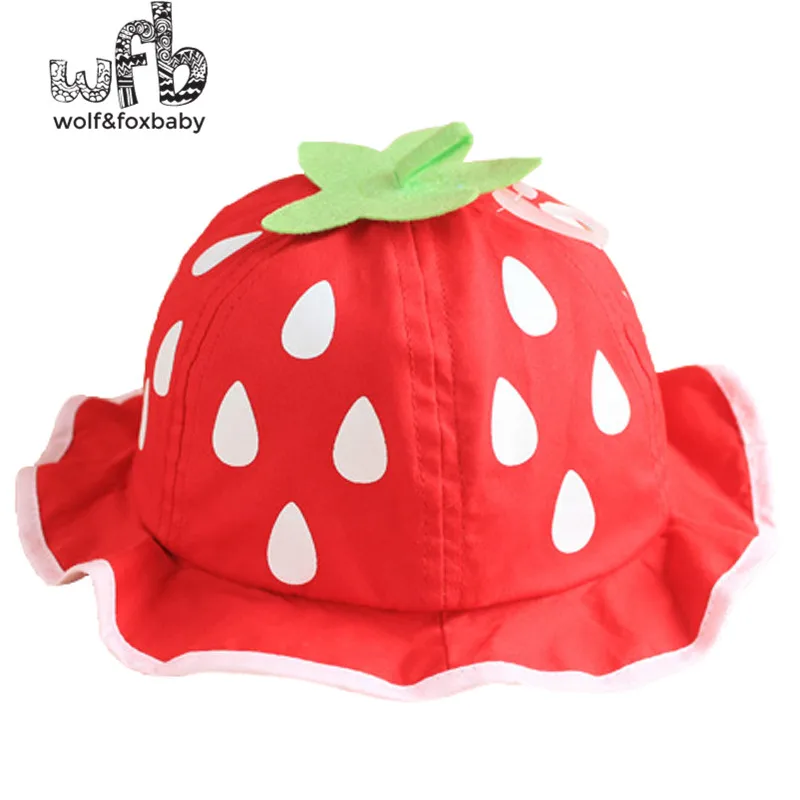 

Retail 48-52CM round child strawberry big dot fisherman hat sun hat summer autumn fall winter