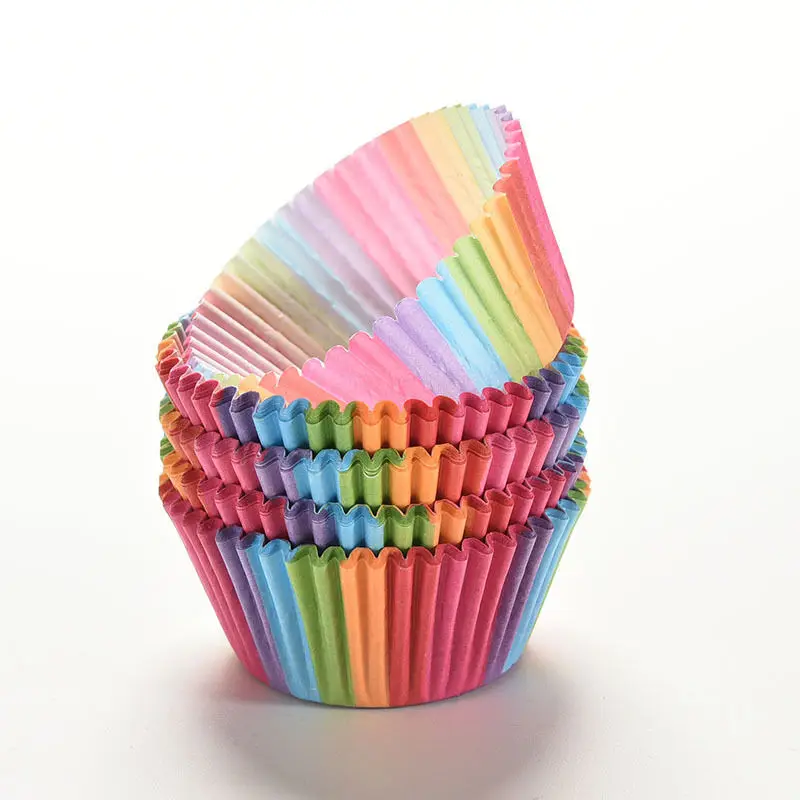 100 Pcs Rainbow color cupcake liner baking cup cupcake paper muffin cases Cake box Cup tray cake mold decorating tools