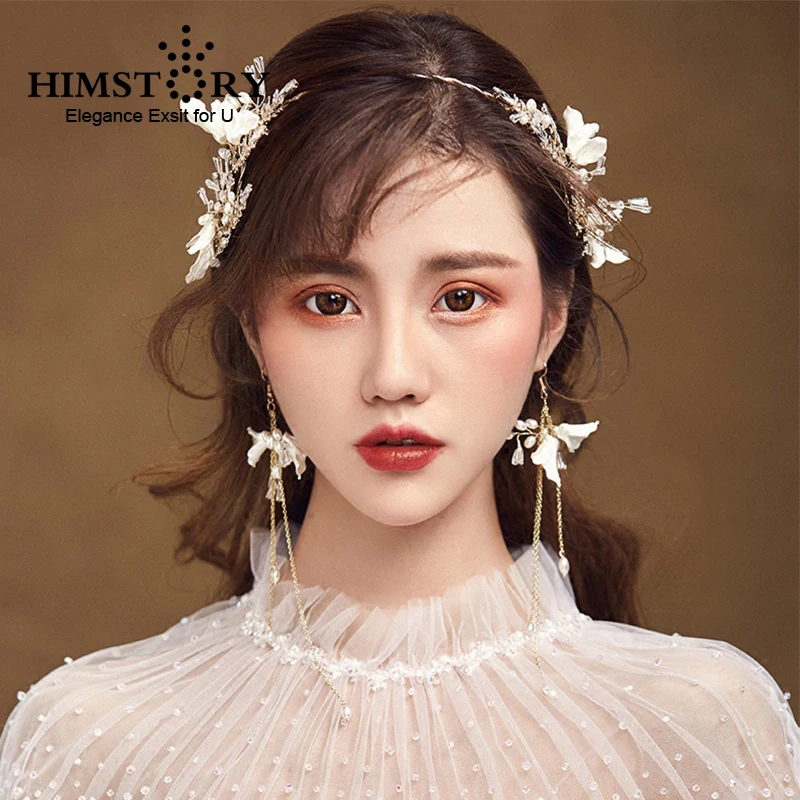 

HIMSTORY Romantic Charm Hairband Crown Handmade Girls Crystal Jewelry Bridal Hair Earring Wedding Accessories