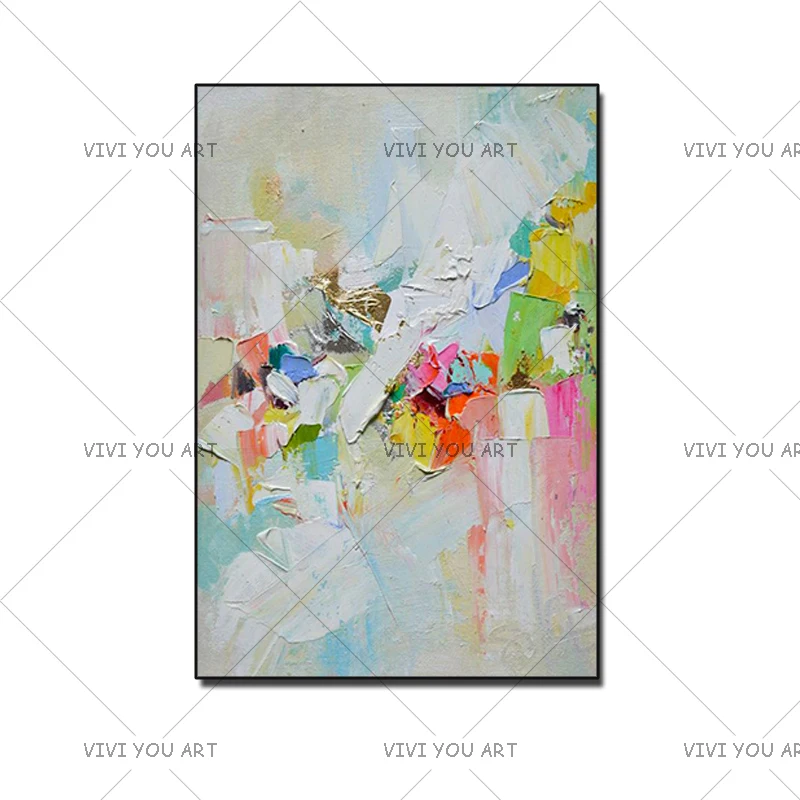 Home Art 100% Handmade Oil Painting Colorful Abstract t Modern Wall Decor Pictures Knife White Red Modern Contemporary Art