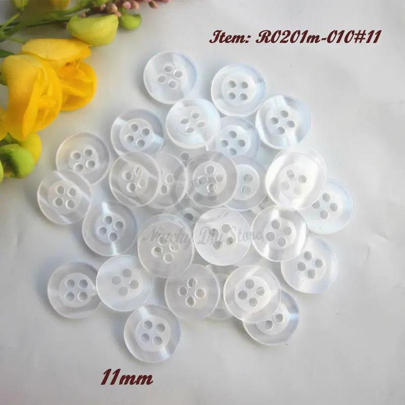 Sewing Material 200pcs 11mm White / black 4 holes Broadside Pearlscent Resin White Shirt Buttons Clothing Accessories Wholesale