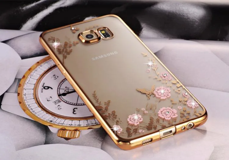 200 pcs Wholesale For s6 edge Plus New Fashion Diamond Cartoon Flower soft TPU Phone Case for s6 edge plus S7